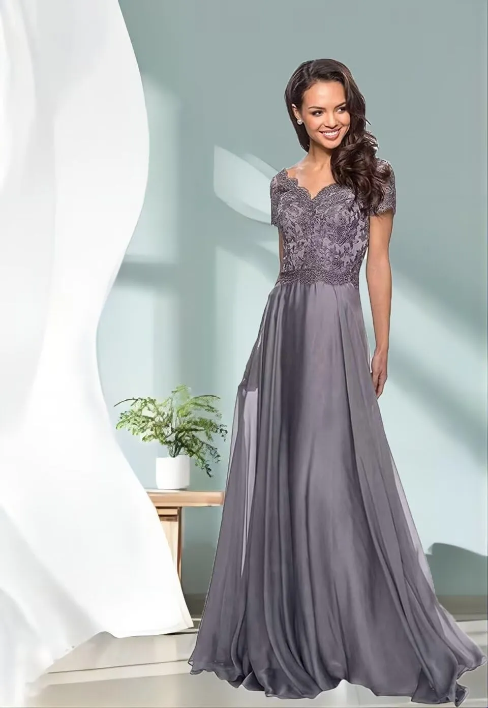 Short Sleeves Mother of The Bride Dresses V-Neck Laces Formal Evening Gowns for Women A-line Mother of The Groom Dress