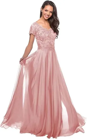 Short Sleeves Mother of The Bride Dresses V-Neck Laces Formal Evening Gowns for Women A-line Mother of The Groom Dress