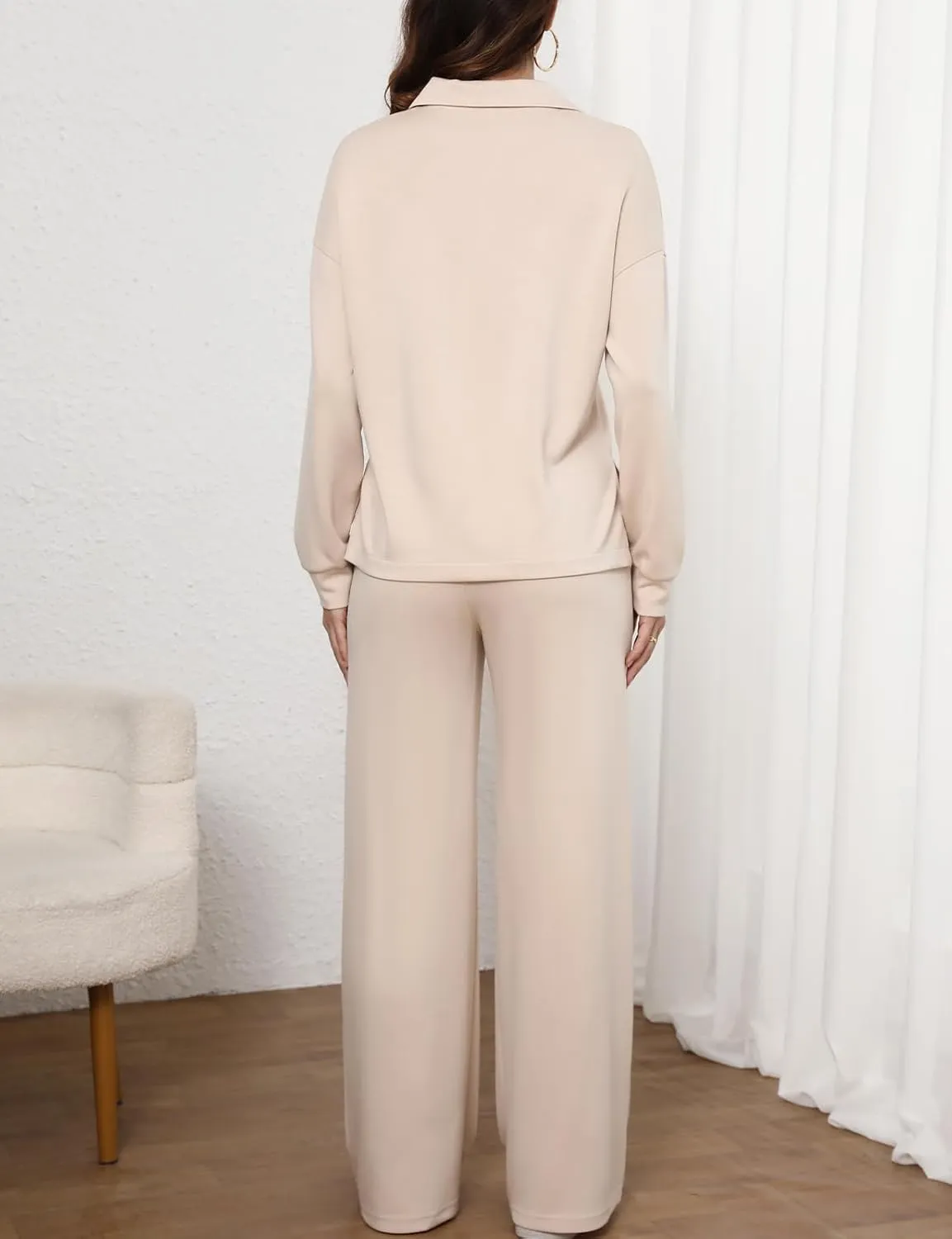 Simple Flavor Women's 2 Piece Outfits Sweatsuit Oversized Button Sweatshirt Wide Leg Sweatpants Matching Lounge Set Tracksuit