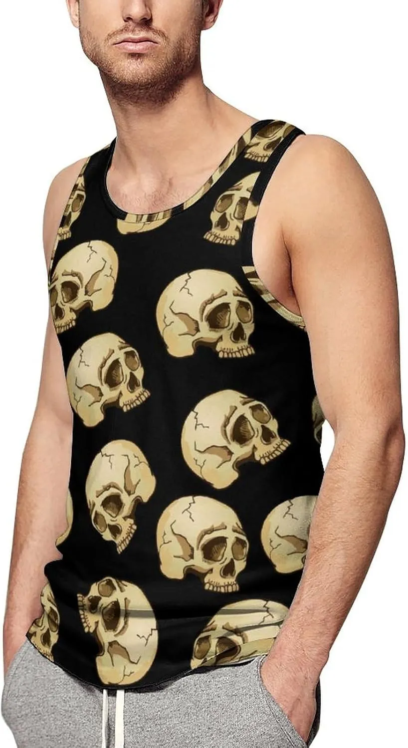 Skull and Bones Men's Tank Tops Summer Sleeveless T-Shirts Gym Workout Tee Casual Beach Tee