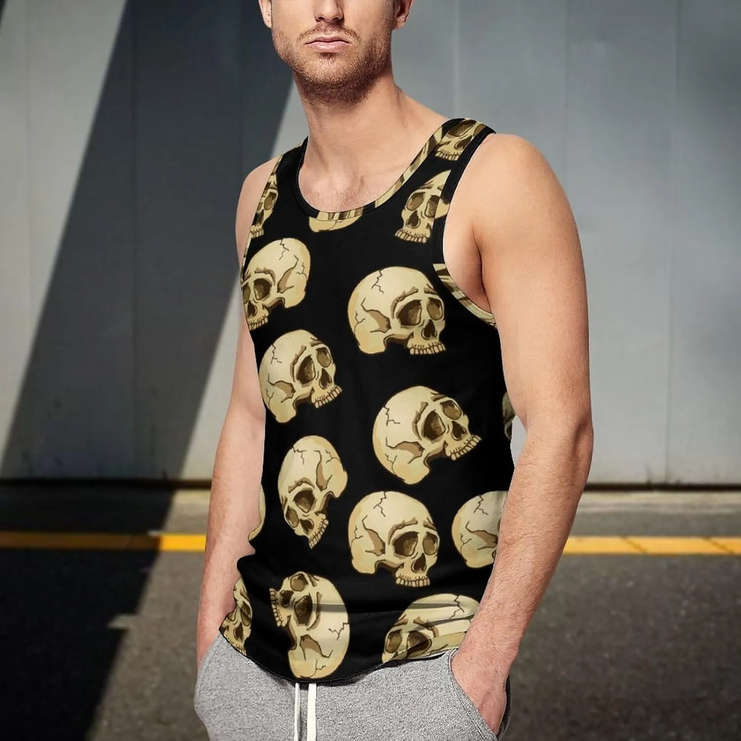 Skull and Bones Men's Tank Tops Summer Sleeveless T-Shirts Gym Workout Tee Casual Beach Tee