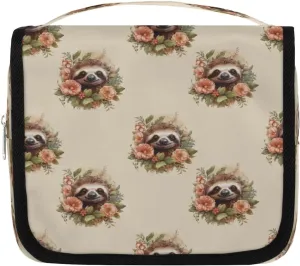 Sloth Flowers Hanging Travel Toiletry Bag Cosmetic Bag Portable Wash Bag with Hook for Bathroom Accessories Toiletries Cosmetics