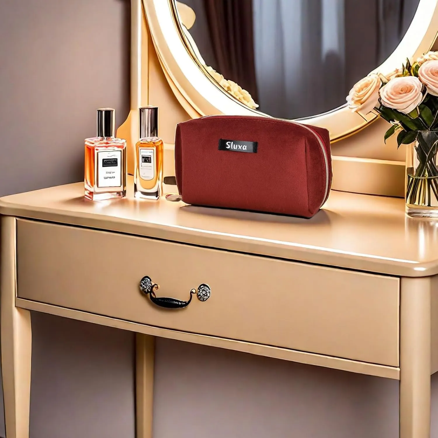 Small make up bags, Travel accessories for women,Red makeup bag travel cosmetic bag Mini makeup bag for purse