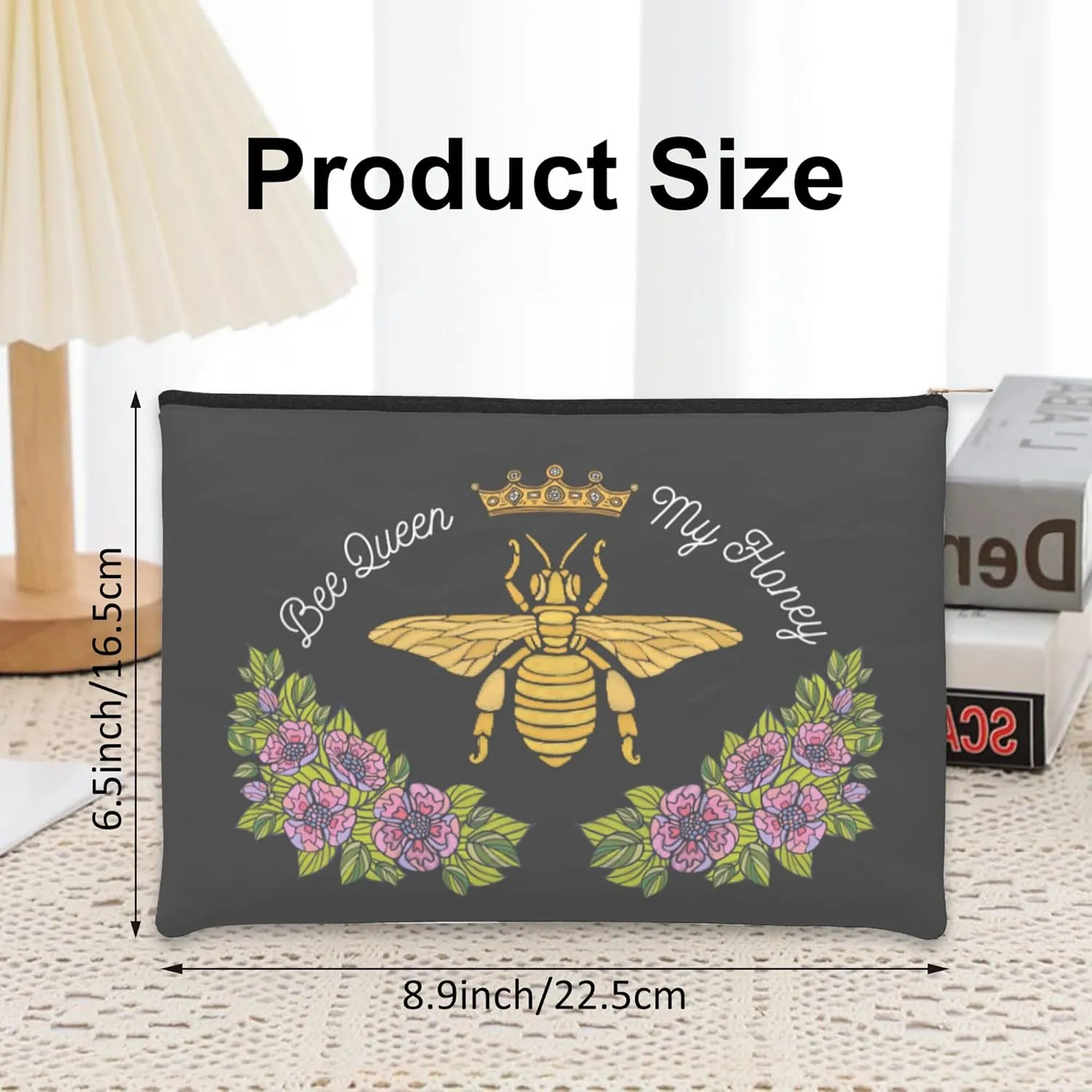 Small Makeup Bag Bee Crown Flowers Cosmetic Bag for Women Portable Purse Travel Toiletry Bag Accessories Organizer Zipper Pouch