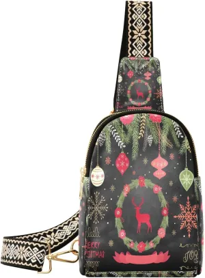Small Sling Bag Fanny Packs Crossbody Bags for Women Snowflakes Leather Fashion Chest Bag Belt Bag for Women for Travel Sports Cycling Hiking