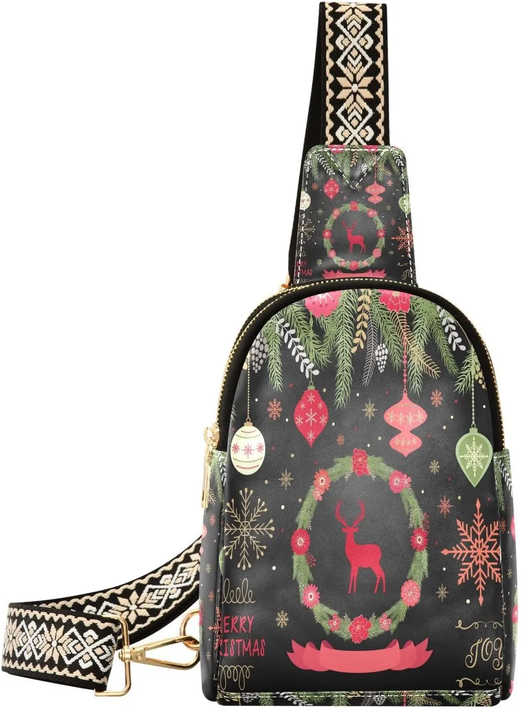 Small Sling Bag Fanny Packs Crossbody Bags for Women Snowflakes Leather Fashion Chest Bag Belt Bag for Women for Travel Sports Cycling Hiking