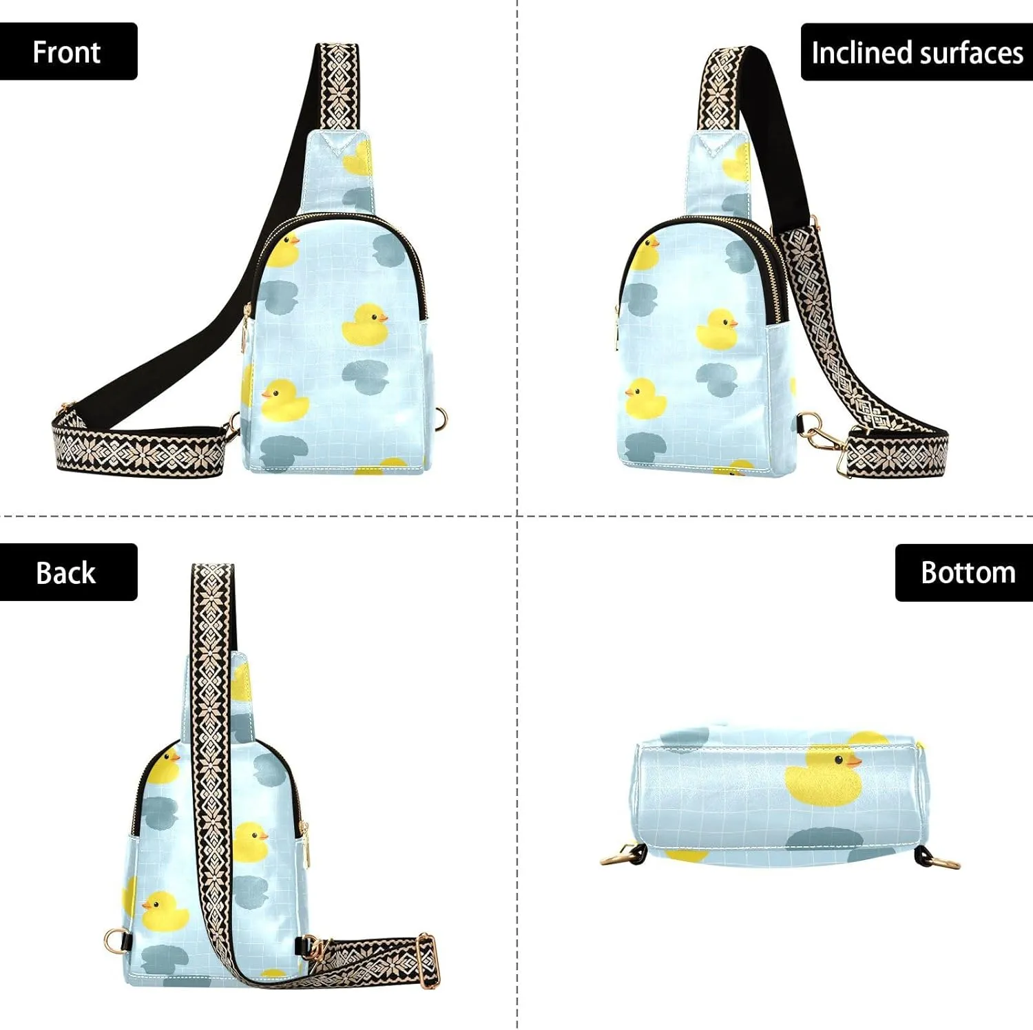 Small Sling Bag for Women Little Yellow Duck PC Leather Fanny Pack Crossbody Swimming Pool Fashion Waist Packs Chest Bag for Travel Sports Running Hiking
