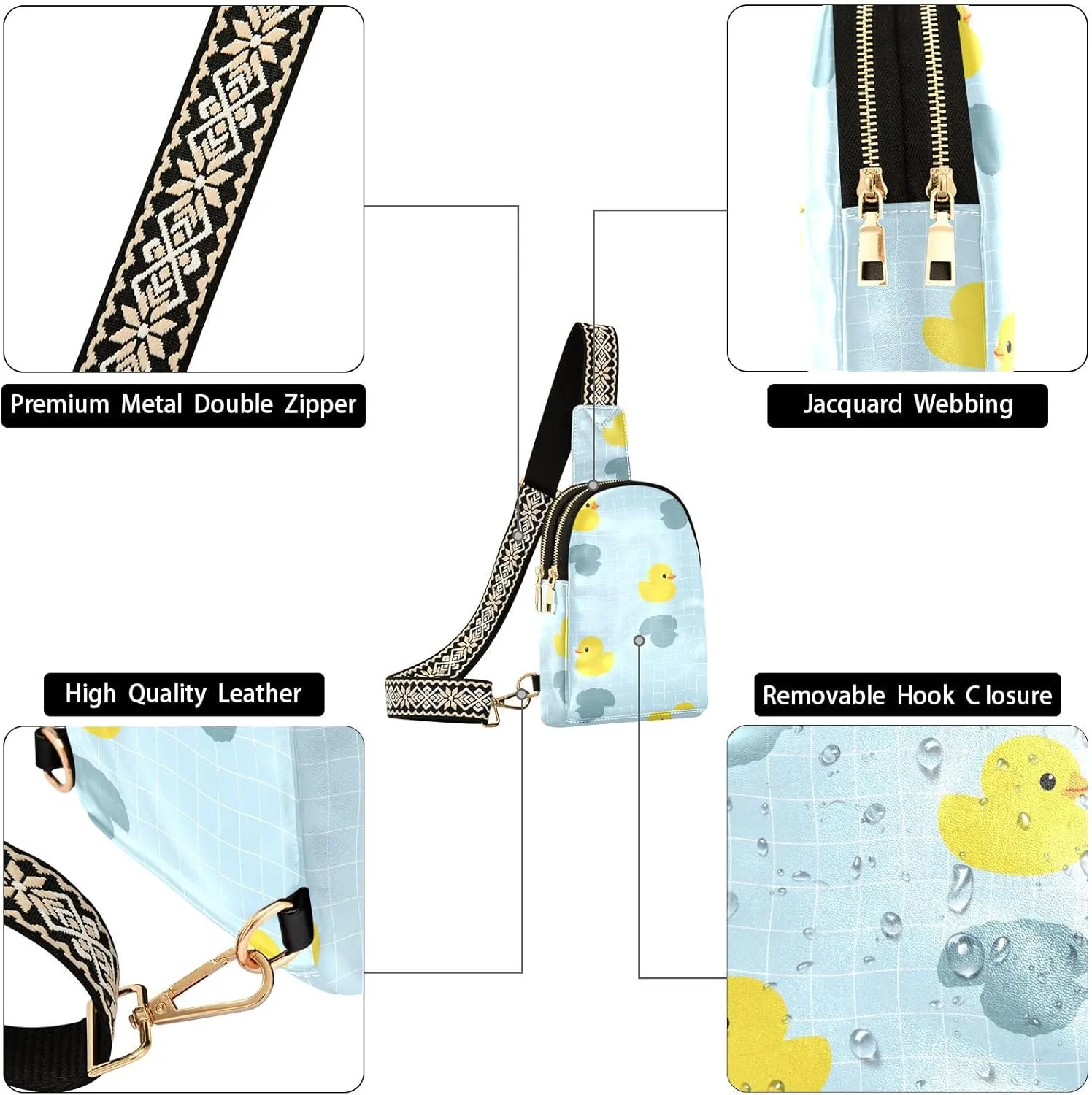Small Sling Bag for Women Little Yellow Duck PC Leather Fanny Pack Crossbody Swimming Pool Fashion Waist Packs Chest Bag for Travel Sports Running Hiking