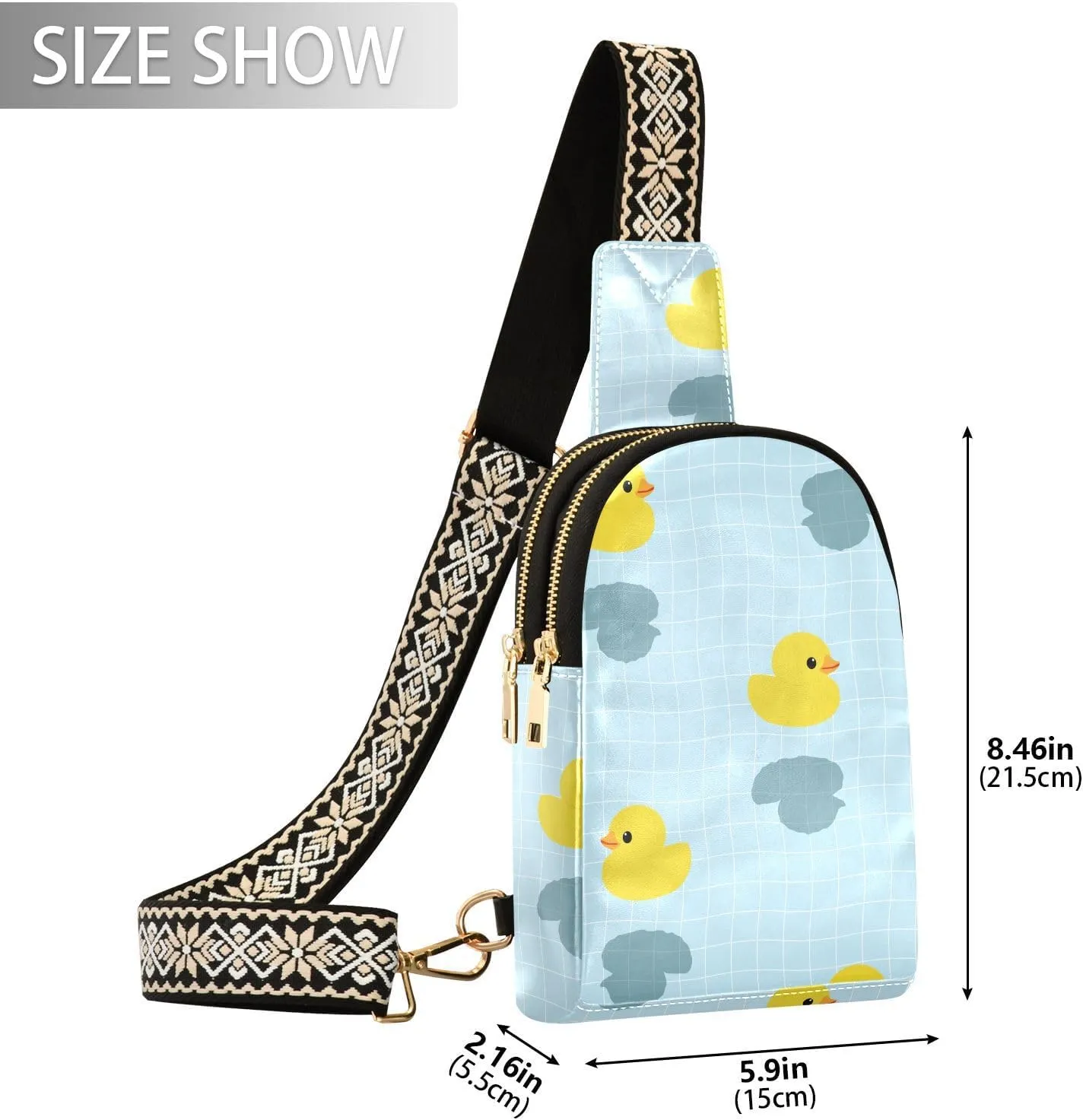 Small Sling Bag for Women Little Yellow Duck PC Leather Fanny Pack Crossbody Swimming Pool Fashion Waist Packs Chest Bag for Travel Sports Running Hiking