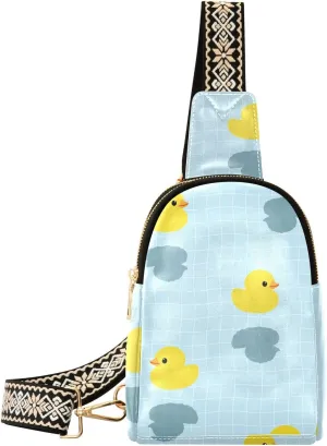 Small Sling Bag for Women Little Yellow Duck PC Leather Fanny Pack Crossbody Swimming Pool Fashion Waist Packs Chest Bag for Travel Sports Running Hiking