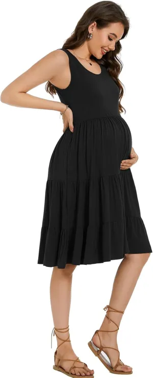 Smallshow Women's Maternity Dress Sleeveless Ruffle Tank Pregnancy Clothes