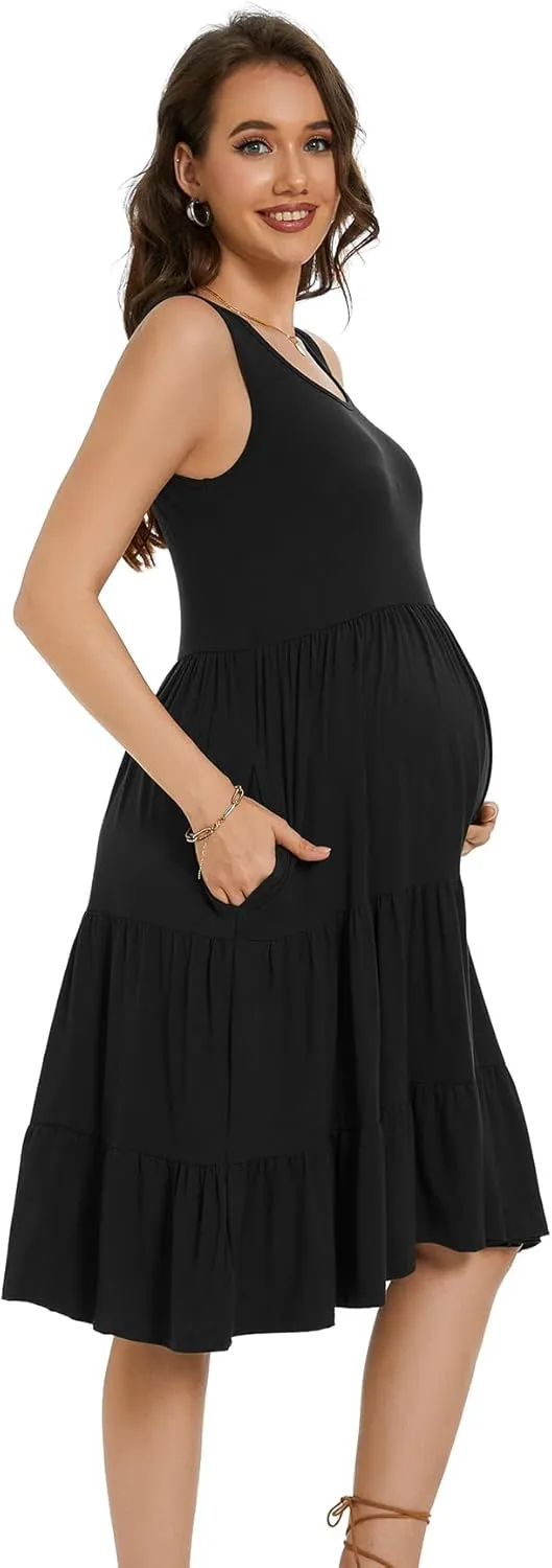 Smallshow Women's Maternity Dress Sleeveless Ruffle Tank Pregnancy Clothes