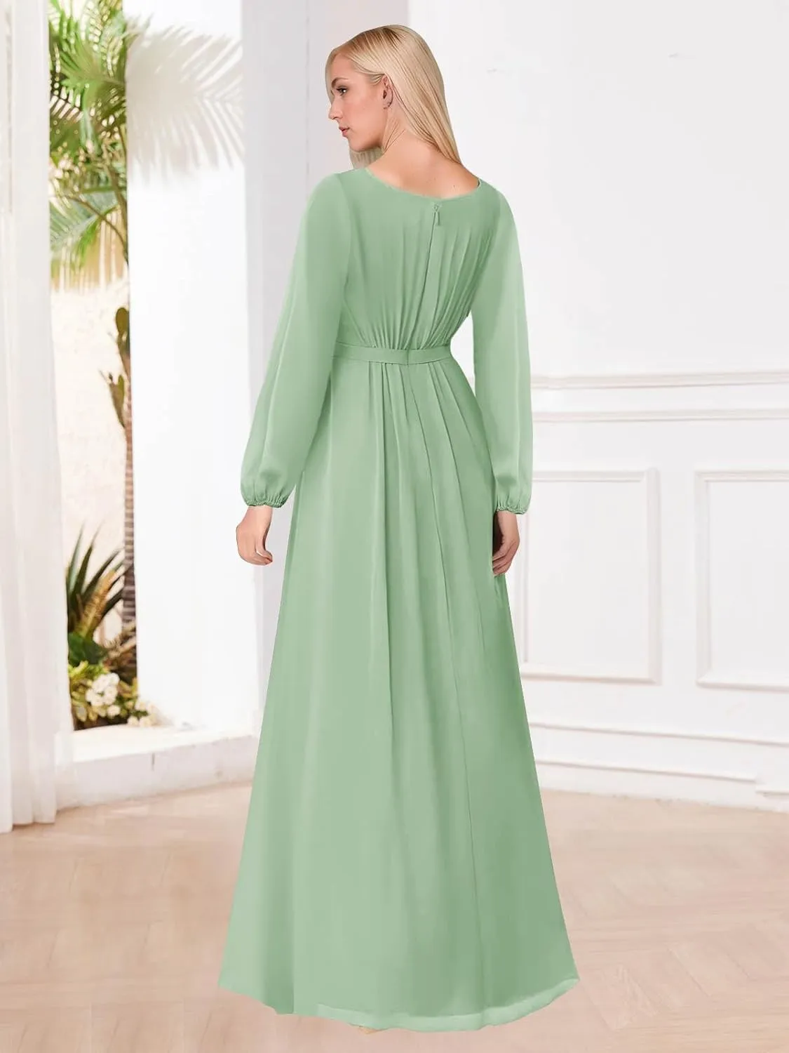 SOLODISH Modest Long Sleeve Bridesmaid Dresses A Line Chiffon Formal Dresses for Women