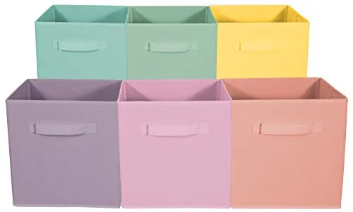 Sorbus® Foldable Storage Cube Basket Bin - Great for Nursery, Playroom, Closet, Home Organization (Pastel Multi-Color, 6 Pack)