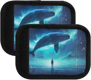 SPRIPORT Whale Person 2 Pack Luggage Handle Wraps for Suitcase Identifier Luggage Makers Covers with ID Tag Luggage Bag Grip Protector Saddle for Handbag Wallet Shopping Bag Flying Airplane Travel