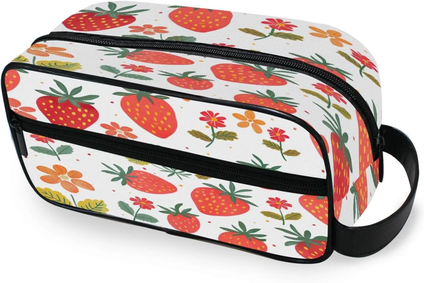 Strawberry and Flowers Travel Toiletry Bag for Women Men, Hanging Cosmetic Bag, Water Resistant Shaving Bag for Toiletries Accessories