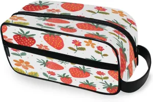 Strawberry and Flowers Travel Toiletry Bag for Women Men, Hanging Cosmetic Bag, Water Resistant Shaving Bag for Toiletries Accessories
