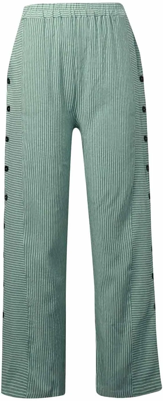 Striped Pants Women Elastic High Waisted Baggy Wide Leg Pants Vintage Cropped Trouser Lounge Pants with Pockets