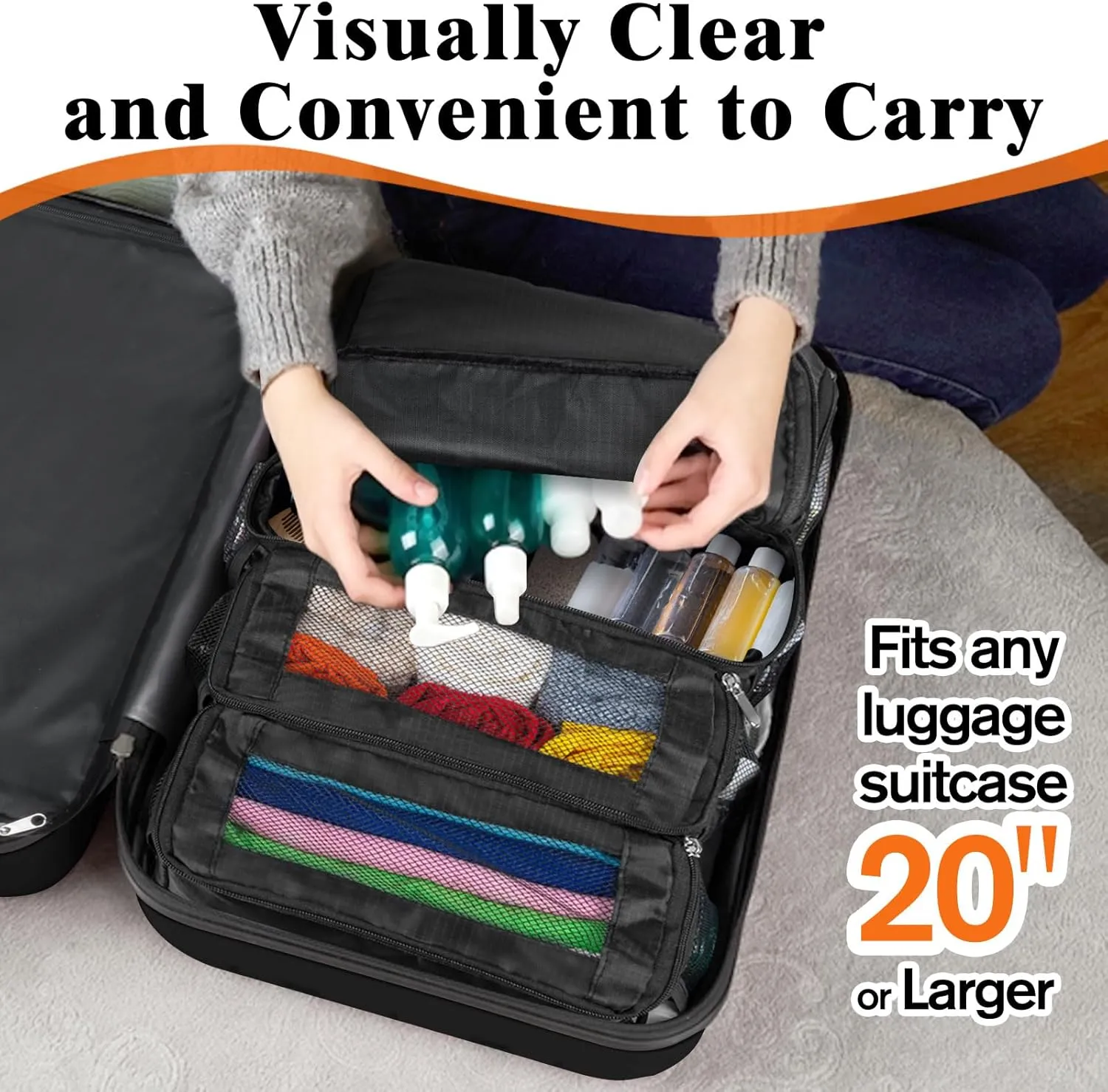 Suitcase Organizer, Carry On Closet Luggage Organizer Accessories - Foldable, Hangable Portable Hanging Travel Shelves With Shoulder Strap, Small, Black