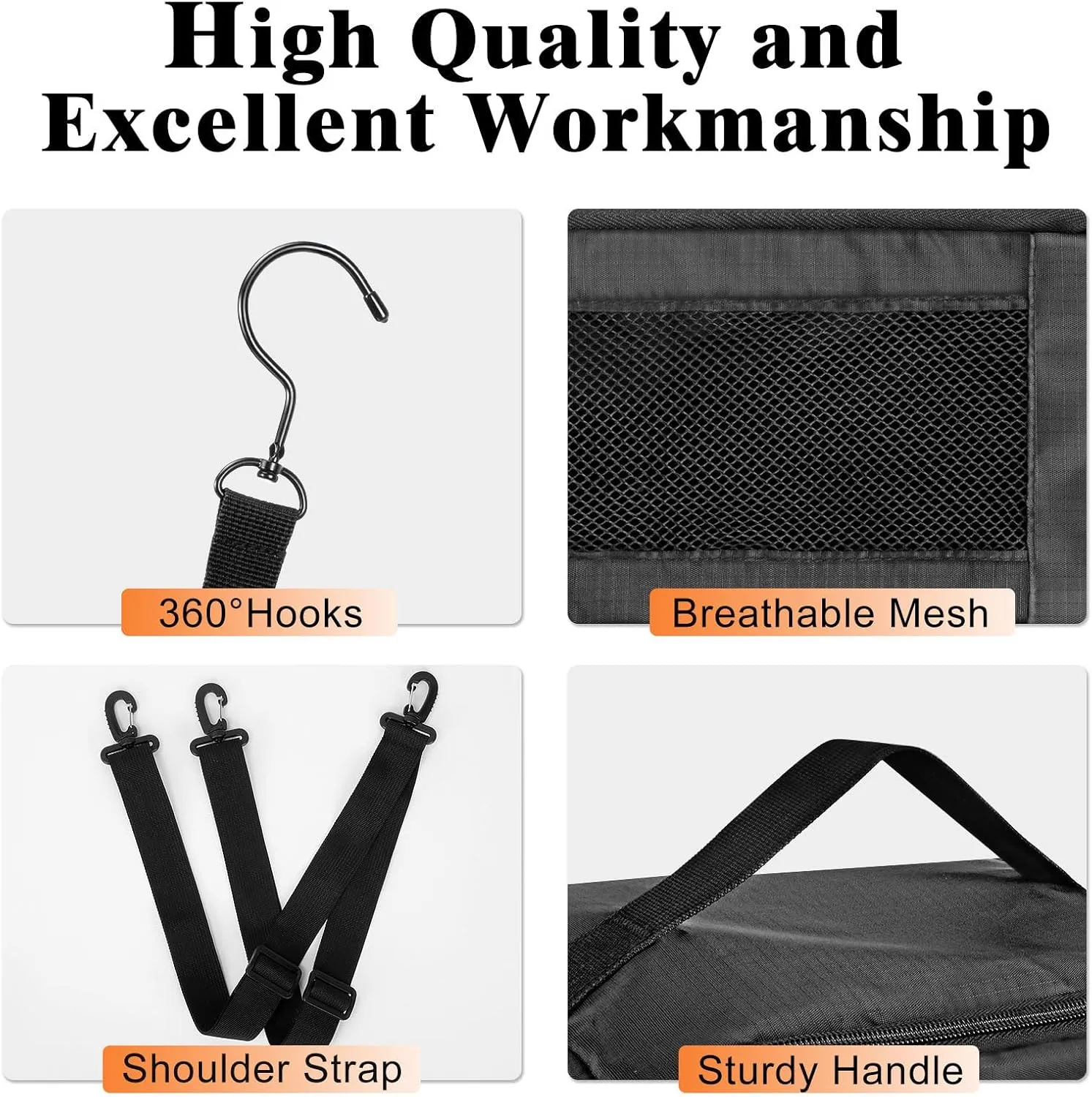 Suitcase Organizer, Carry On Closet Luggage Organizer Accessories - Foldable, Hangable Portable Hanging Travel Shelves With Shoulder Strap, Small, Black