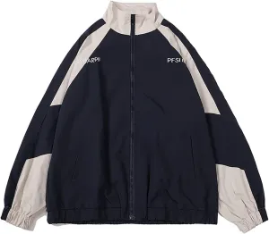 Sumleno Y2k Jacket for Women Zip Up Bomber Jacket Y2k Clothing Racing Varsity Oversized Color Block Coat Unisex