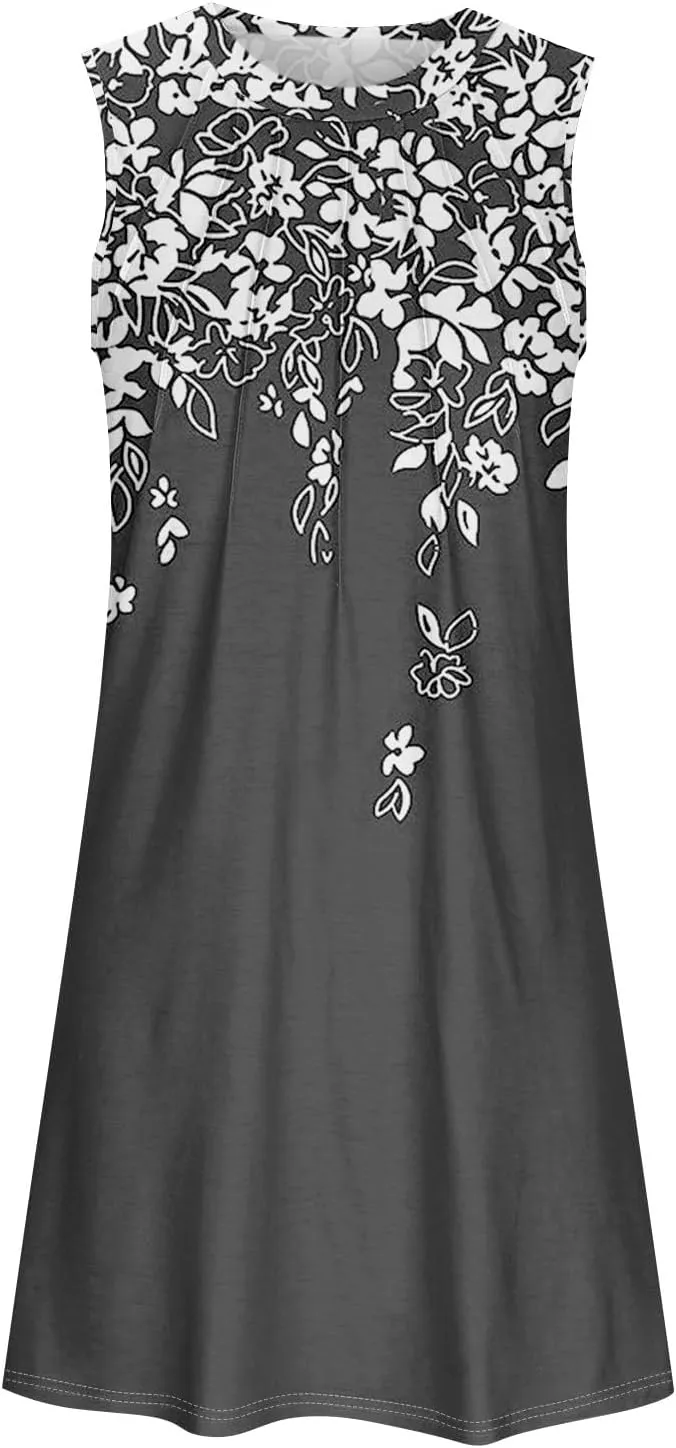 Summer Dresses for Women 2025 Casual Sleeveless Beach Sundresses Formal Floral Print A-Line Sundress