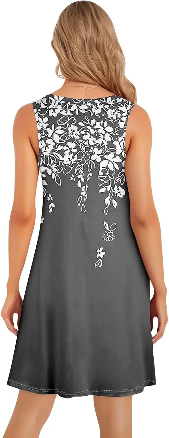 Summer Dresses for Women 2025 Casual Sleeveless Beach Sundresses Formal Floral Print A-Line Sundress