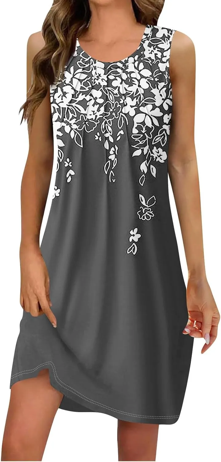 Summer Dresses for Women 2025 Casual Sleeveless Beach Sundresses Formal Floral Print A-Line Sundress