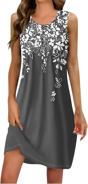 Summer Dresses for Women 2025 Casual Sleeveless Beach Sundresses Formal Floral Print A-Line Sundress