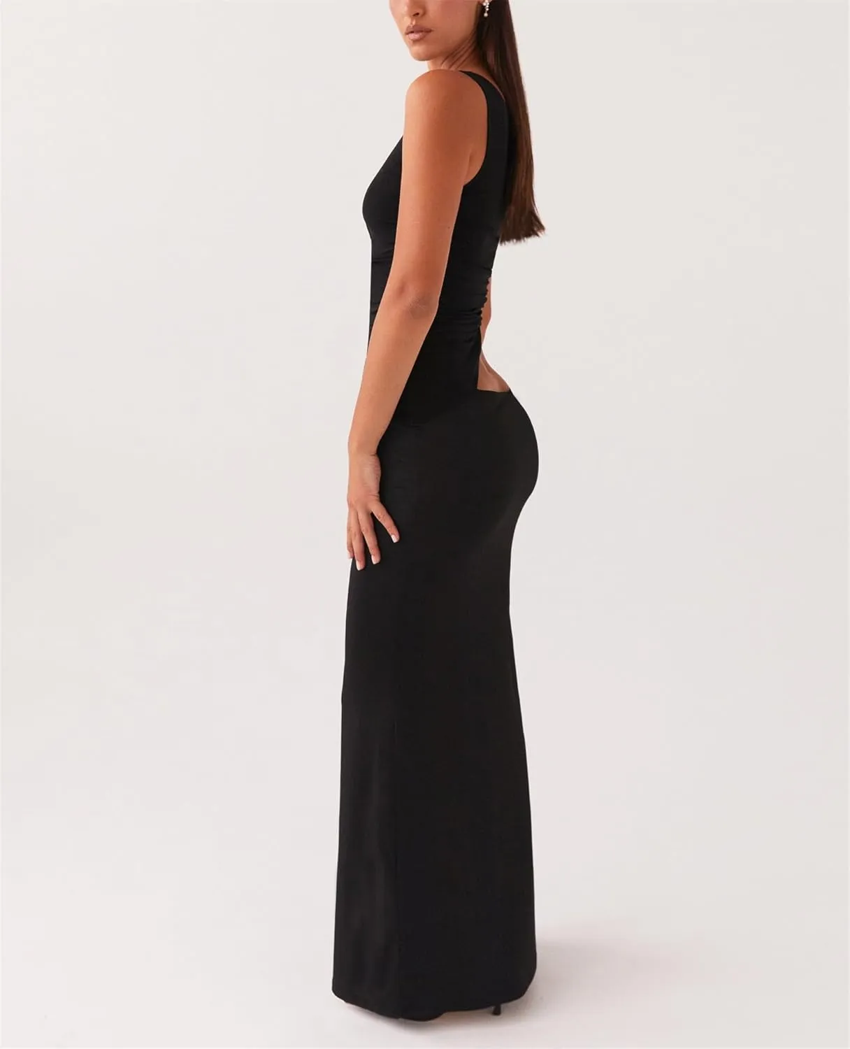 Thopavenoir Women's Sexy Cut Out Maxi Dress Backless Sleeveless Slip Dresses Elegant Bodycon Long Dress Cocktail Partywear