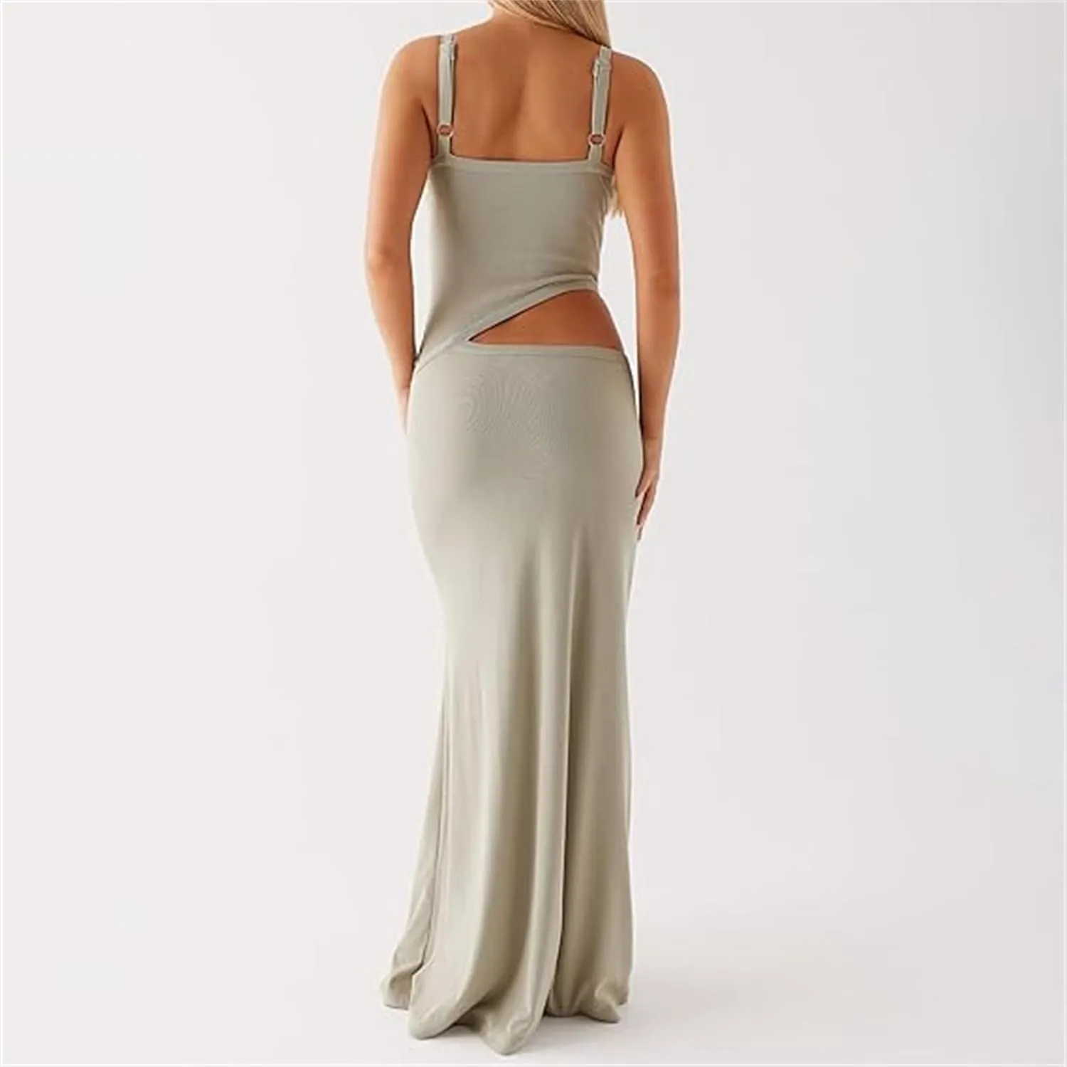Thopavenoir Women's Sexy Cut Out Maxi Dress Backless Sleeveless Slip Dresses Elegant Bodycon Long Dress Cocktail Partywear