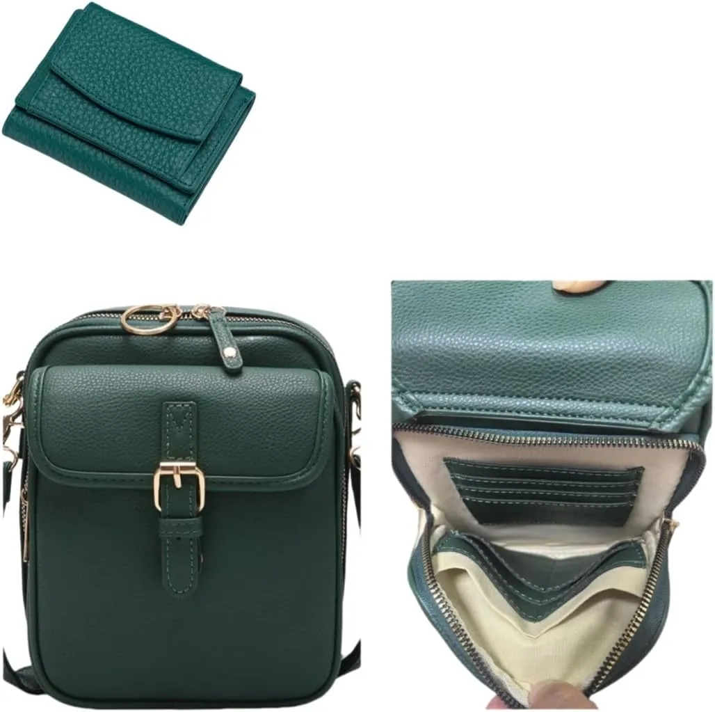 Tojoyride Crossbody Bag and mini wallet Set with 10 Rfid Shielding Compartments, Vintage Anti Theft Purse
