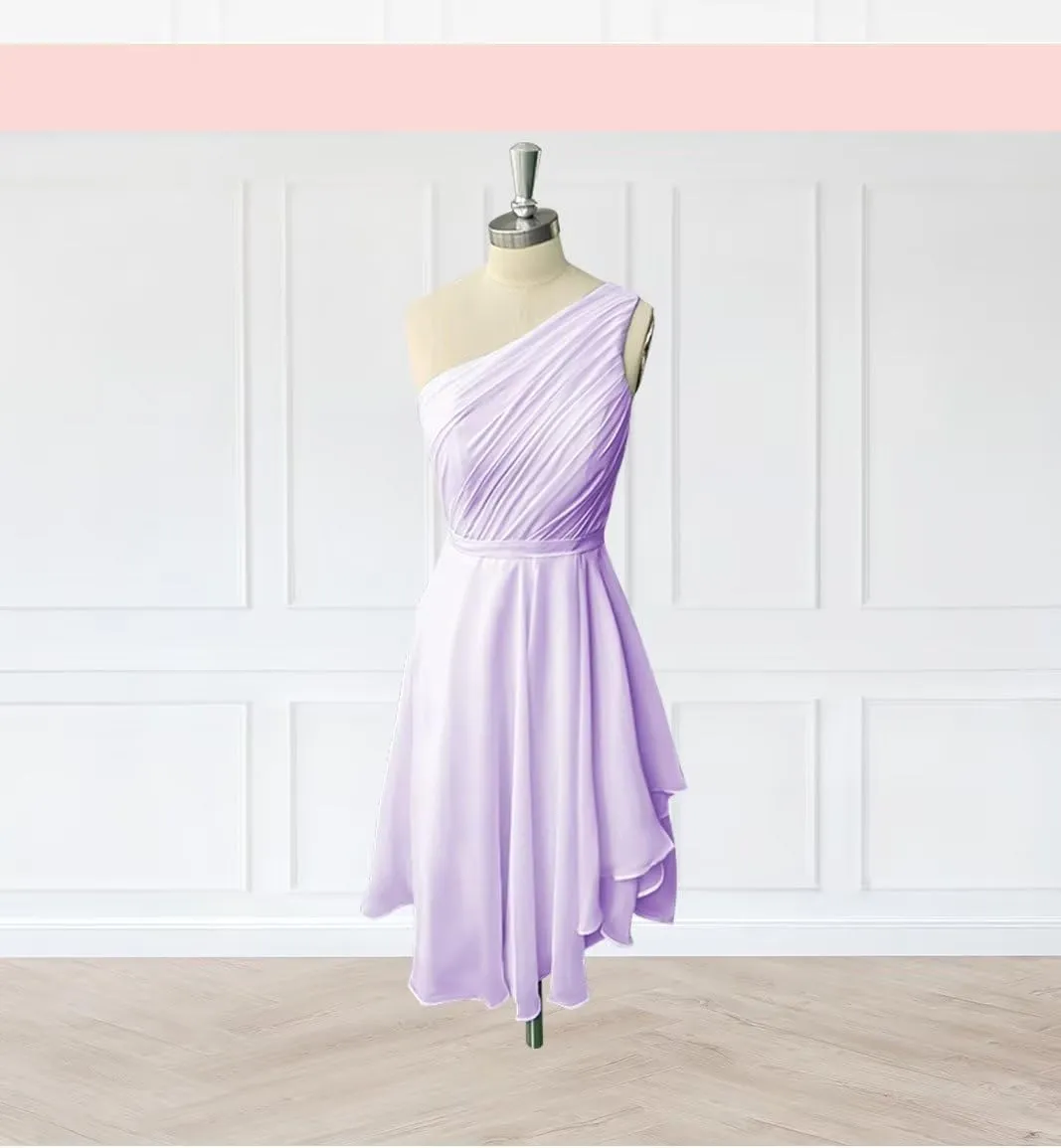 TORYEMY Short Bridesmaid Dresses Chiffon One Shoulder Cocktail Party Dress Ruched for Wedding
