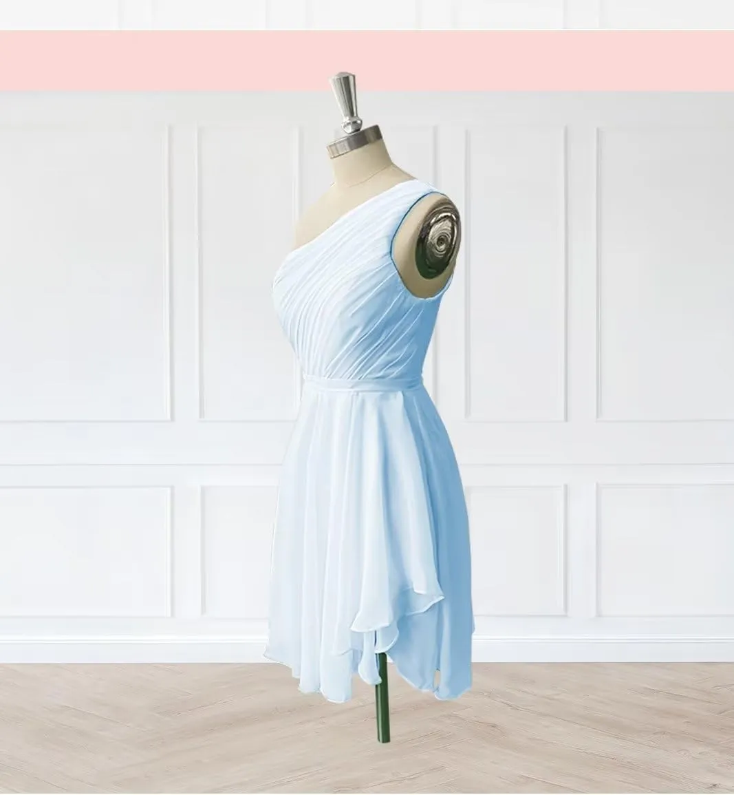 TORYEMY Short Bridesmaid Dresses Chiffon One Shoulder Cocktail Party Dress Ruched for Wedding