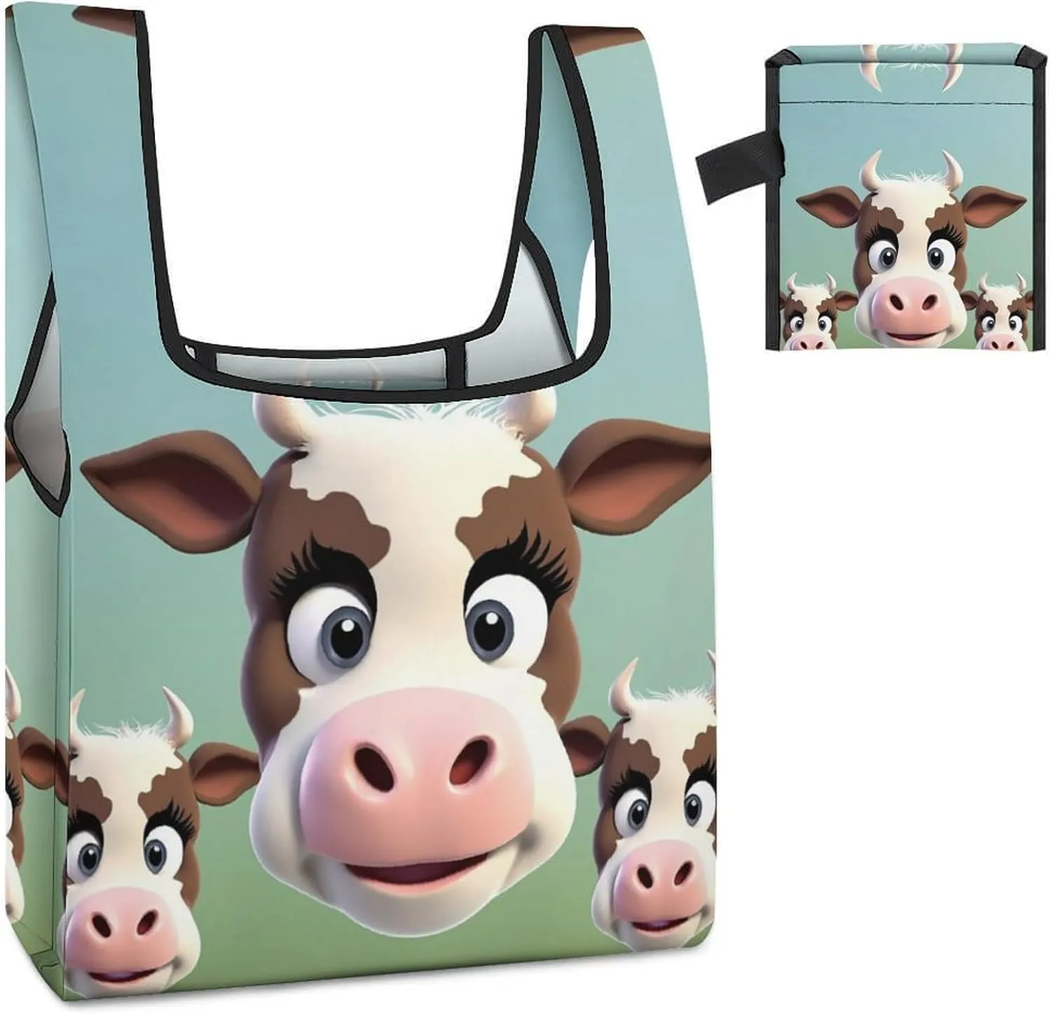 Tote Bag Reusable Grocery Bag Foldable Shopping Bag Cute Cow Extra Large Shoulder Bag Canvas Tote Bag for Travel Work
