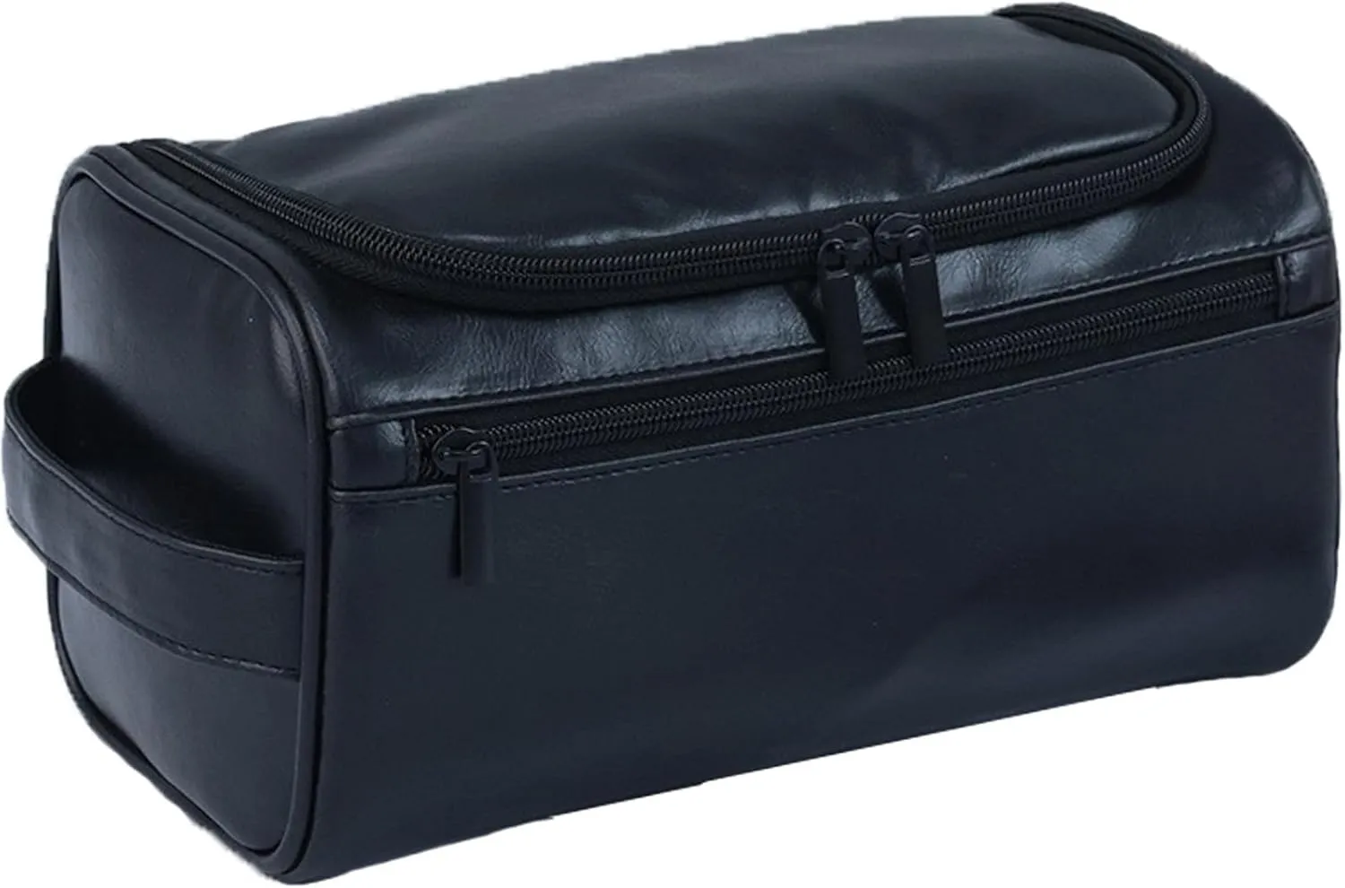 Travel Toiletry Bag for Men Women PU Leather Cosmetic Bags Travel Bag Organizer Water-resistant Bathroom Toiletries Accessories,Black