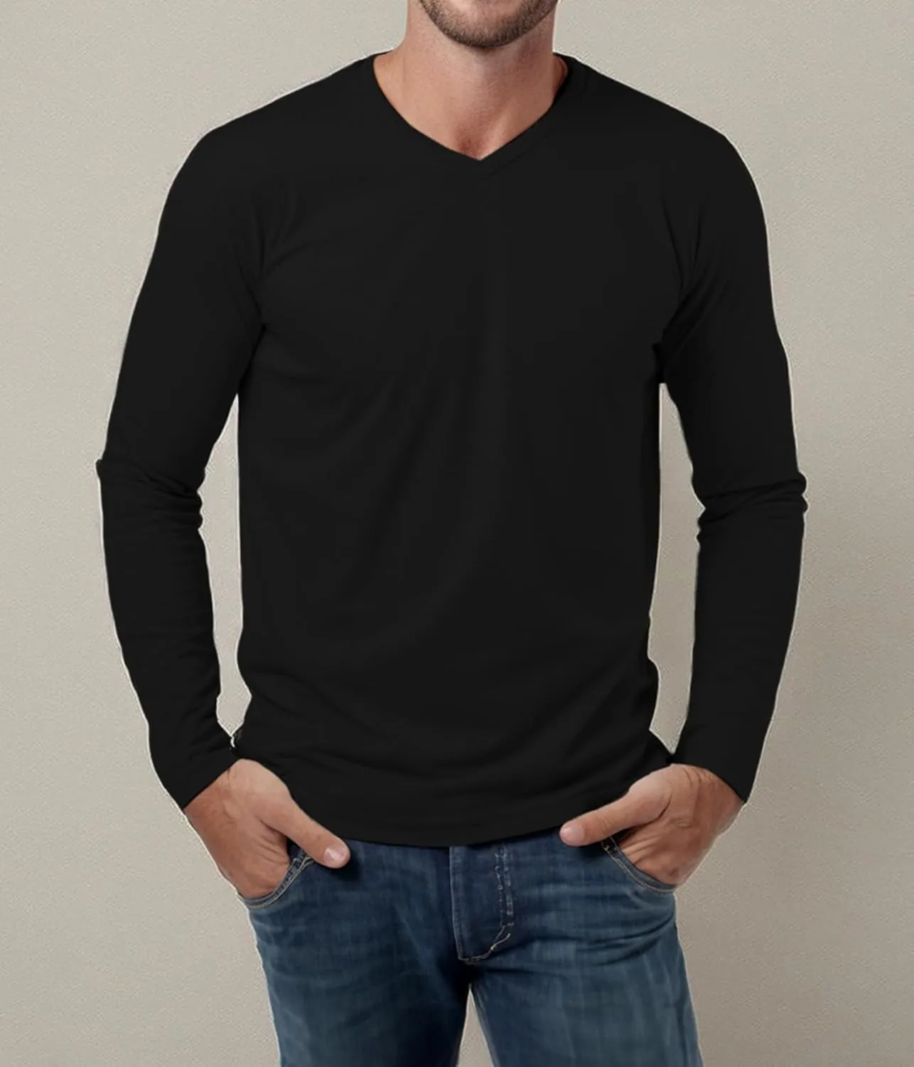 V Neck T Shirts Men  Light and Soft Pullover T Shirt with Long Sleeve- Perfect for Daily Use or Casual Events