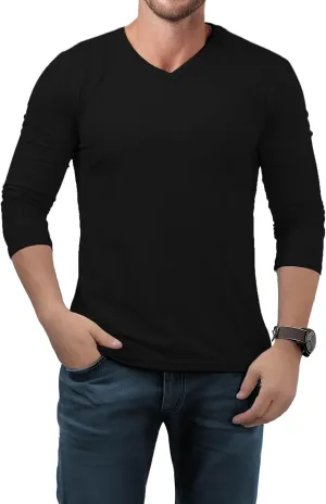 V Neck T Shirts Men  Light and Soft Pullover T Shirt with Long Sleeve- Perfect for Daily Use or Casual Events