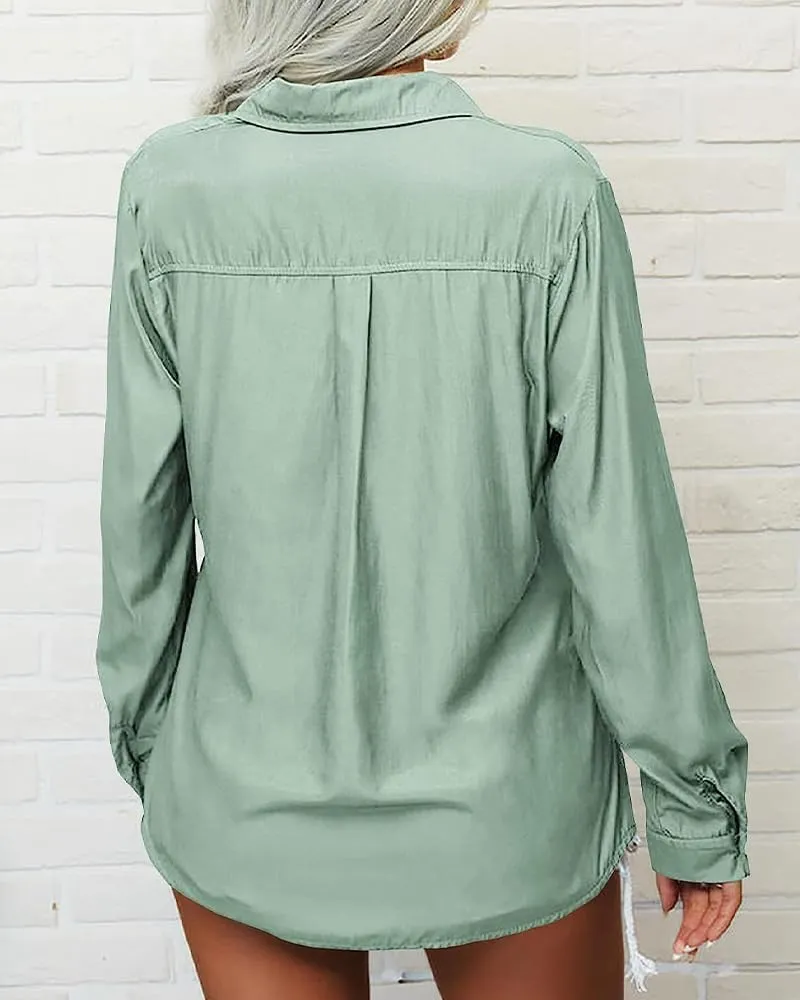 Veatzaer Womens Solid Lapel Long Sleeves Button Down Shirt Top Casual Basic Office Blouse