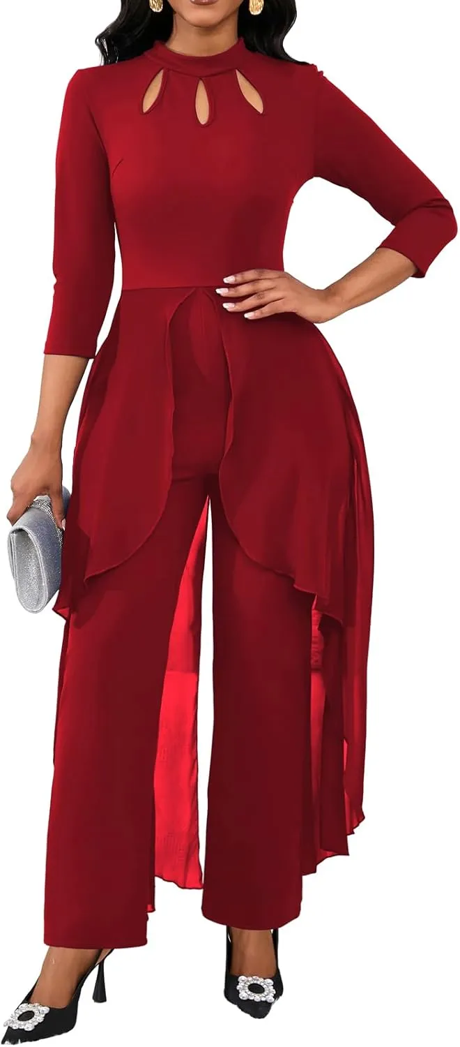 VisiChenup Jumpsuits for Women Dressy Sexy Long Sleeve Casual Long Pants Clubwear Evening Party Jumpsuit