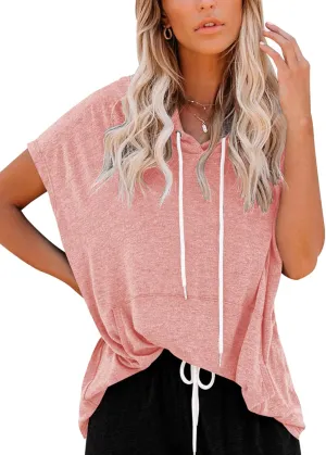 Vivitulip Women's Raglan Short Sleeve Hoodies Summer Loose Fit Blouse Tops Casual T-shirts with Pocket