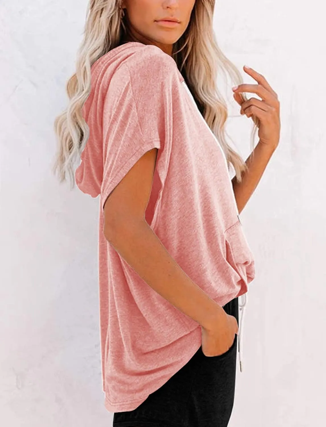 Vivitulip Women's Raglan Short Sleeve Hoodies Summer Loose Fit Blouse Tops Casual T-shirts with Pocket