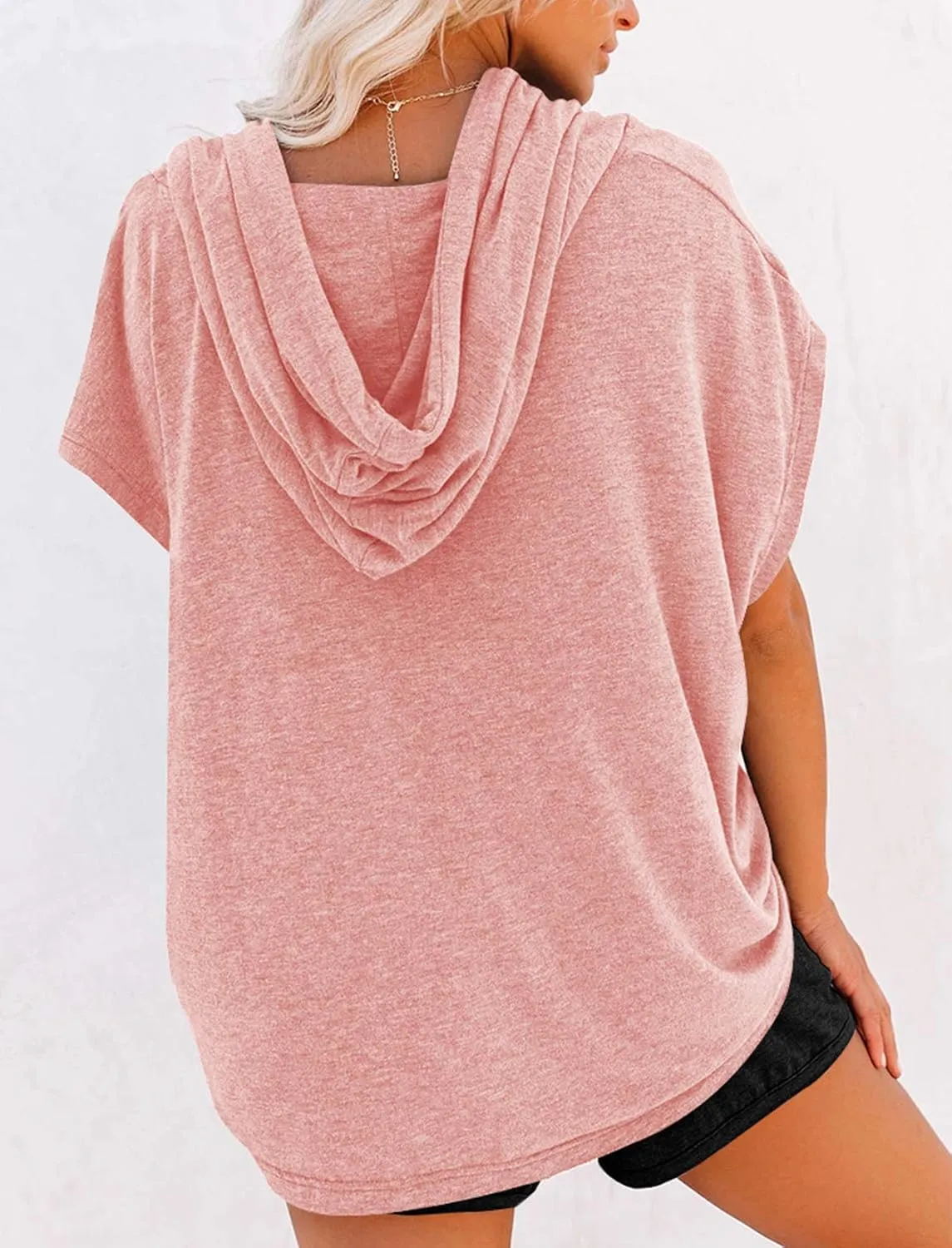 Vivitulip Women's Raglan Short Sleeve Hoodies Summer Loose Fit Blouse Tops Casual T-shirts with Pocket