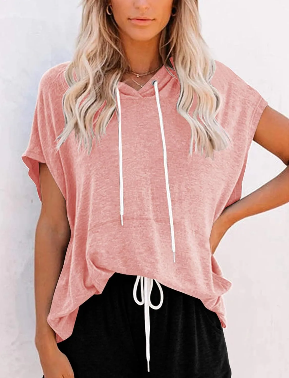 Vivitulip Women's Raglan Short Sleeve Hoodies Summer Loose Fit Blouse Tops Casual T-shirts with Pocket
