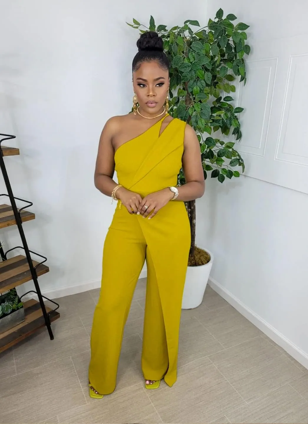 Wide Leg Jumpsuit Women Sexy One Shoulder Cut Out One Piece Pant Outfit Romper Overall