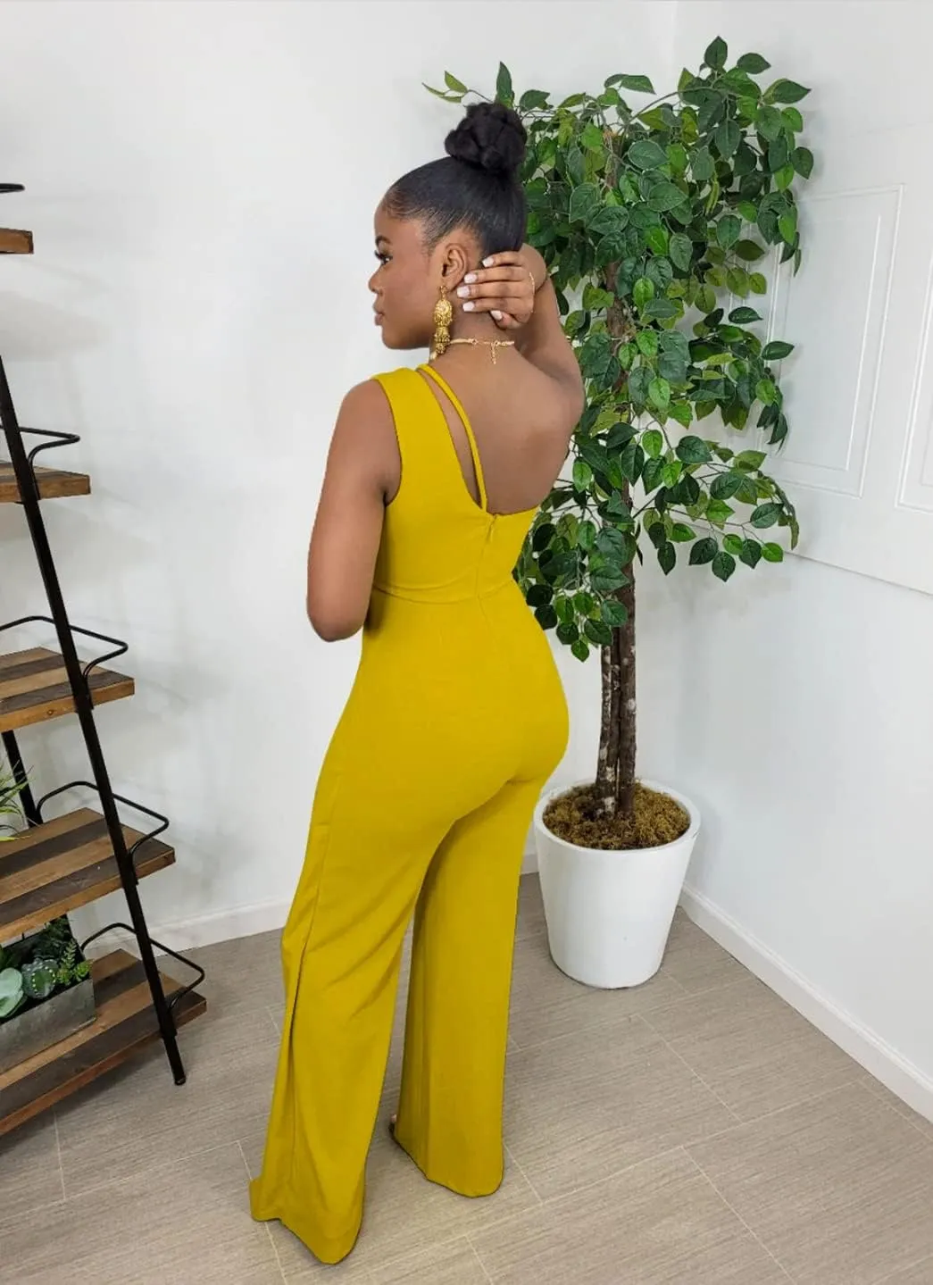 Wide Leg Jumpsuit Women Sexy One Shoulder Cut Out One Piece Pant Outfit Romper Overall