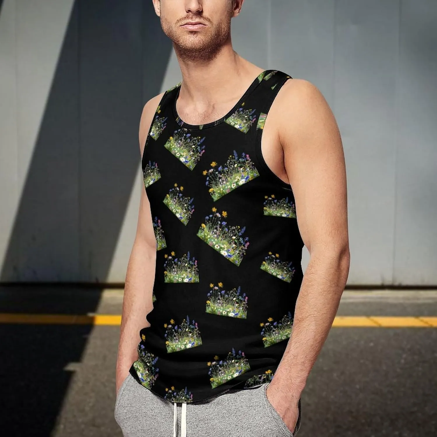 Wild Summer Flower Blooming Men's Tank Tops Summer Sleeveless T-Shirts Gym Workout Tee Casual Beach Tee