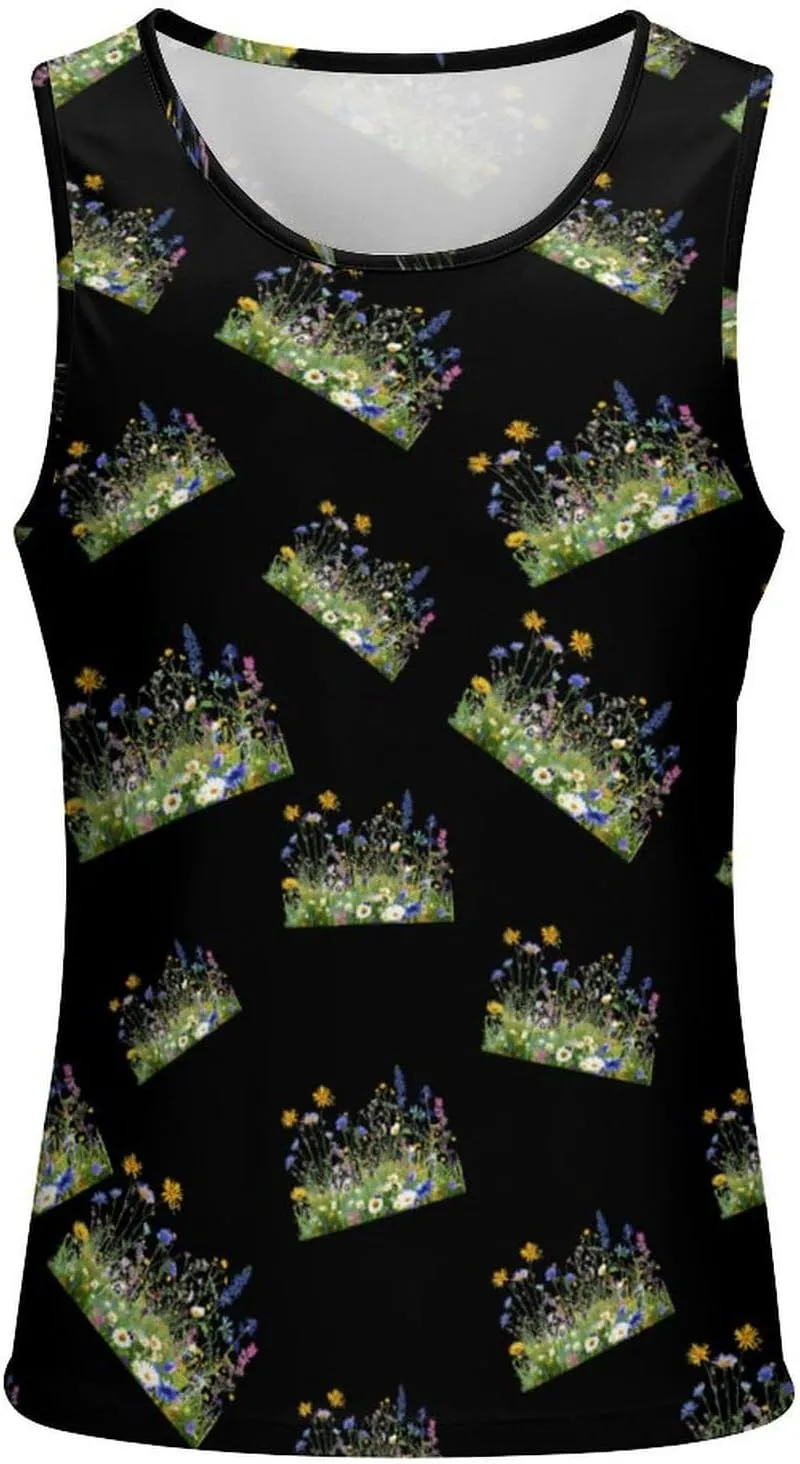 Wild Summer Flower Blooming Men's Tank Tops Summer Sleeveless T-Shirts Gym Workout Tee Casual Beach Tee