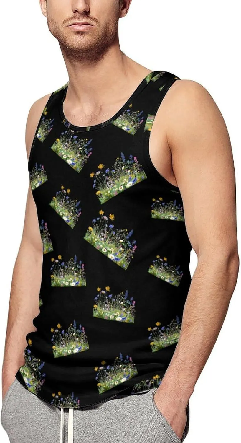 Wild Summer Flower Blooming Men's Tank Tops Summer Sleeveless T-Shirts Gym Workout Tee Casual Beach Tee
