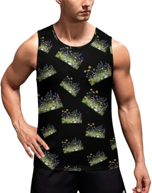 Wild Summer Flower Blooming Men's Tank Tops Summer Sleeveless T-Shirts Gym Workout Tee Casual Beach Tee